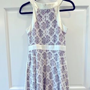 Chetta B floral linen & magenta lined dress